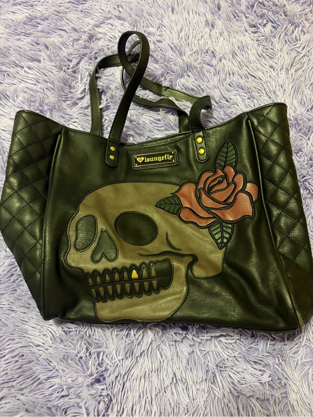 Loungefly Black Skull & Rose Appliqué Tote